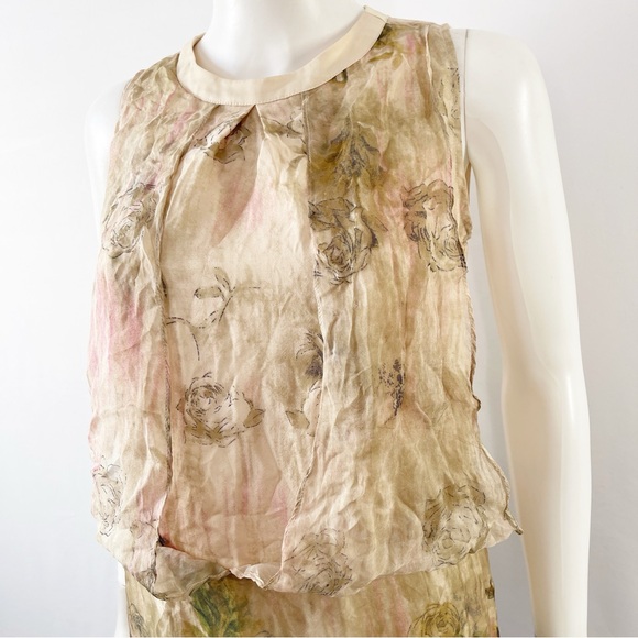 Queen Mulock Dress Floral Silk Chiffon Midi Sleeveless Size S Roses Romantic - Picture 6 of 14